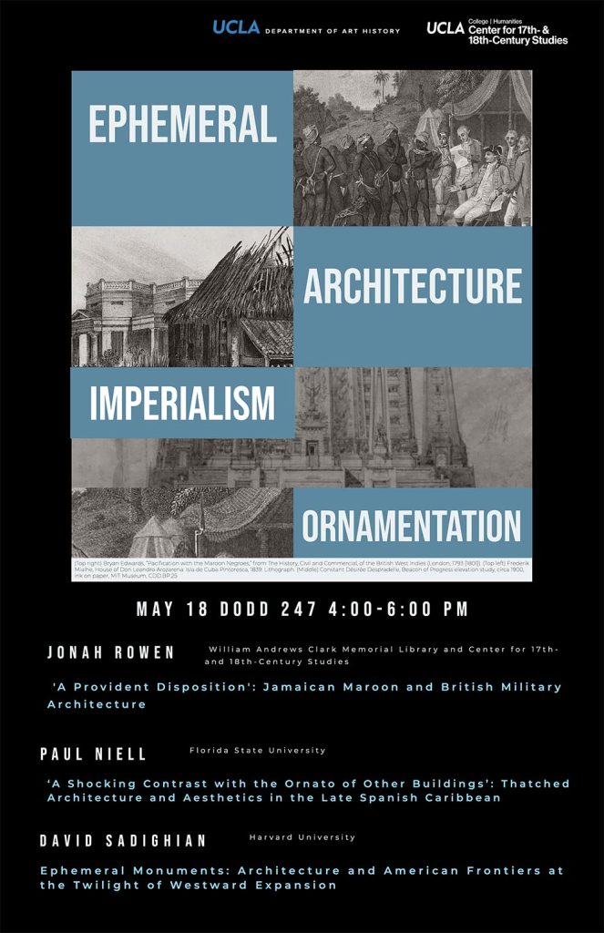 poster for Ephemeral Architecture Imperialism Ornamentation event. May 18 2023, Dodd Hall 247, 4-6 p.m. 