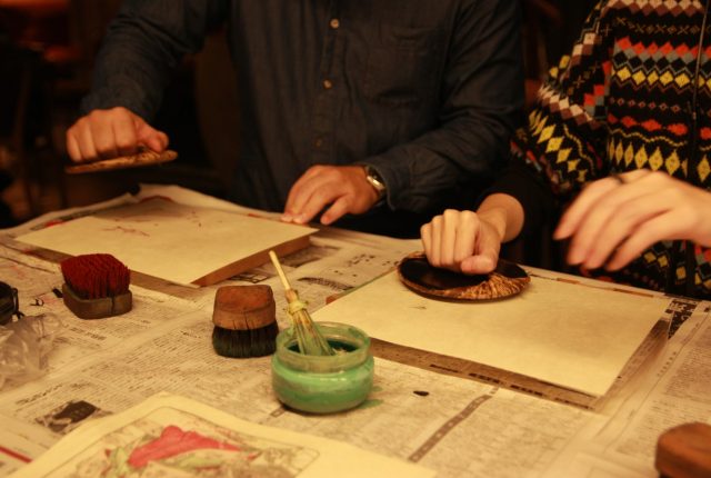 Image of printmaking process with UKIYO-E PROJECT